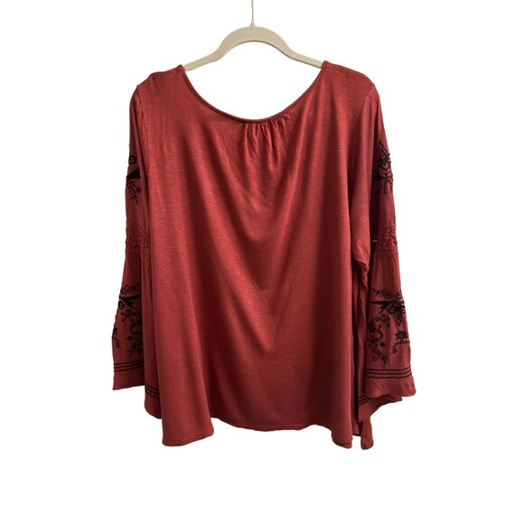 OSO Casuals Bell Sleeve Crocheted & Embroidered Scoop Neck Top Sz 2X Boho Y2K - Picture 3 of 9